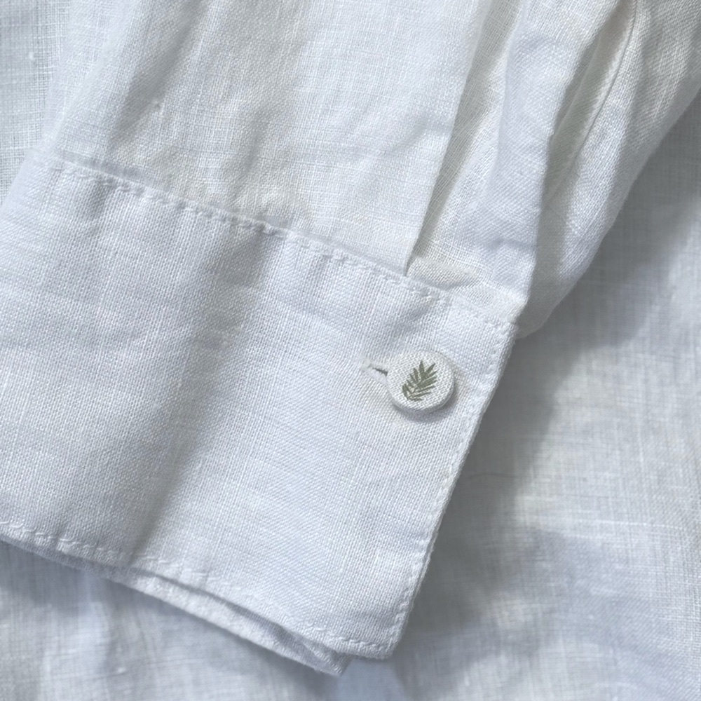 Calypso St. Barth White Button-Up Linen Tunic with Leaf Detail - Picture 6 of 14